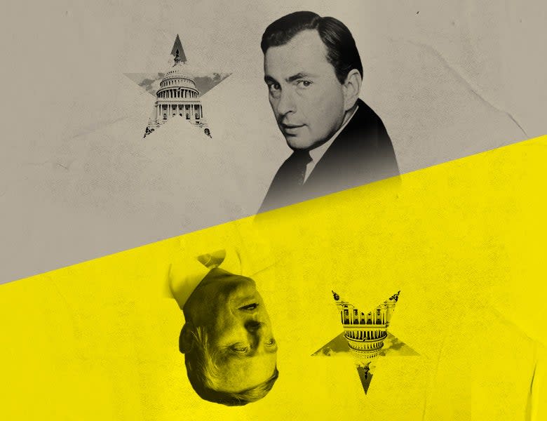 <p>A poster for Best of Enemies at the Young Vic showing US political pundits Gore Vidal and William F Buckley</p> (Young Vic)