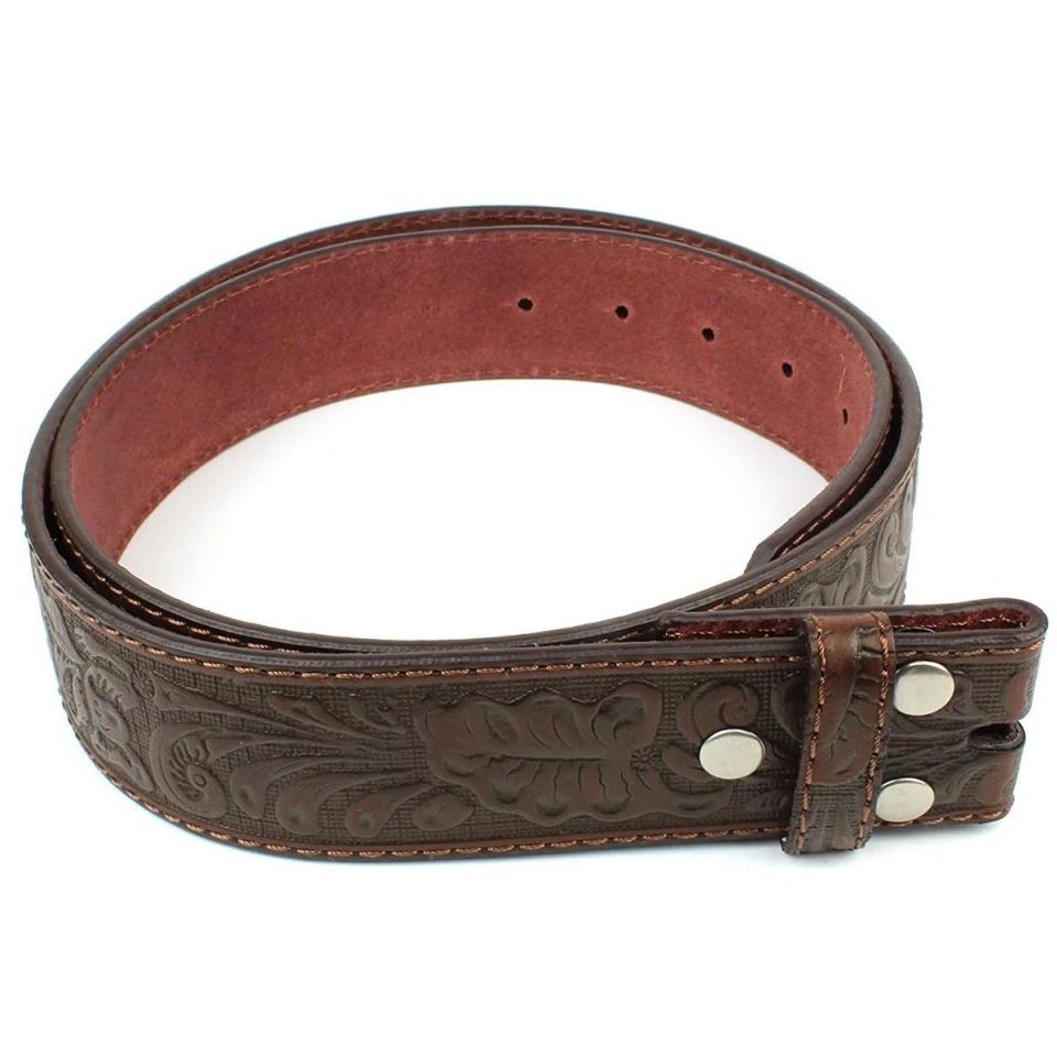 Leather Belt Strap with Embossed Western Scrollwork