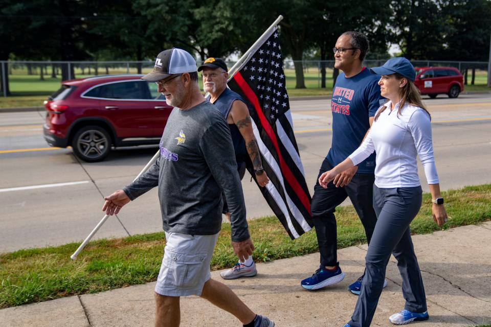 Republican presidential candidate former Texas Rep. Will Hurd participates in the March to the Capitol, Monday, Sept. 11, 2023. The march is a 21-mile memorial walk in memory of those who lost their lives on September 11, 2001.