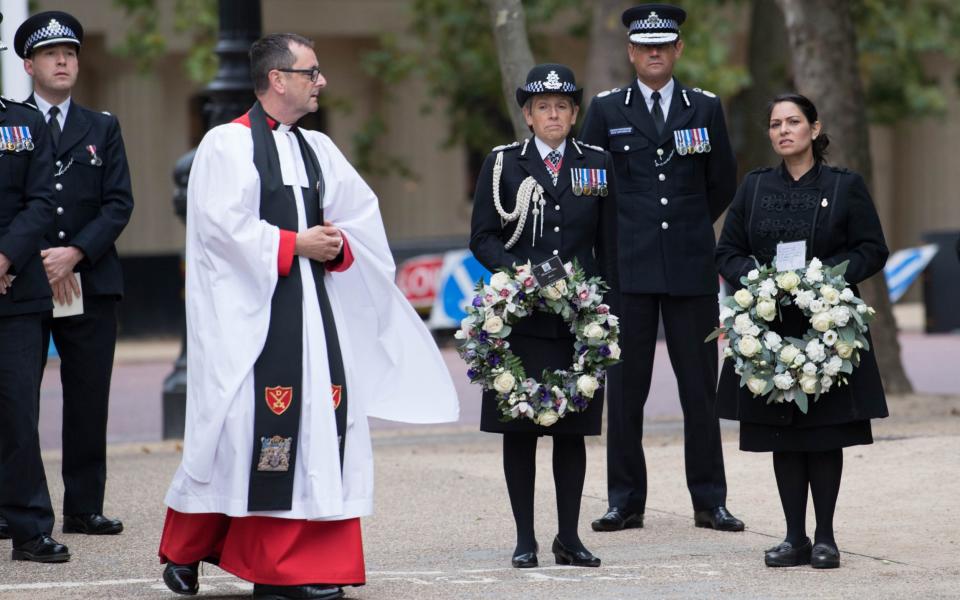 Dame Cressida Dick and Priti Patel attend the National Police Memorial - Stefan Rousseau/PA