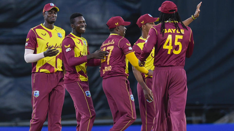 West Indies players, pictured here celebrating their win over Sri Lanka in the first T20.