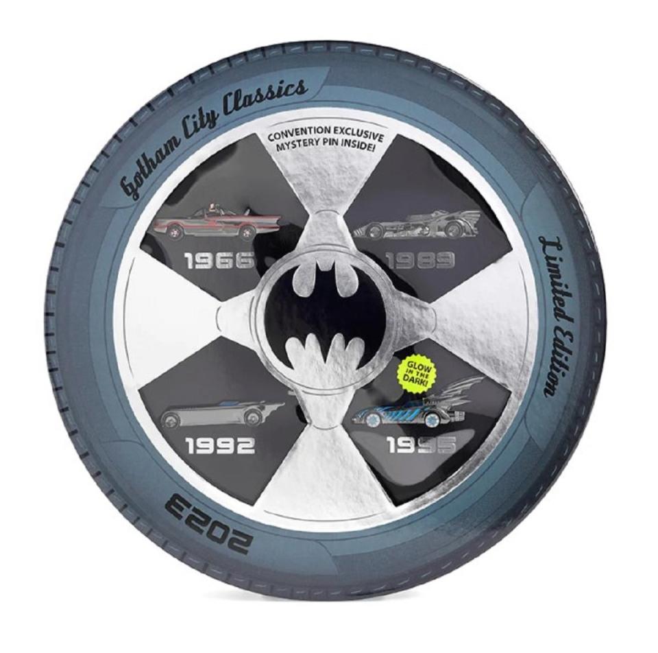 Batman Gotham City Classics Batmobile Exclusive Limited Edition Pin Set front packaging.