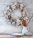 <p>Use birch bark sheets to craft a handful of leaves that can be turned into a frosted, seasonal wreath.</p><p>See more at <a href="http://www.countryliving.com/diy-crafts/how-to/g1056/diy-wreath-ideas/?slide=6" rel="nofollow noopener" target="_blank" data-ylk="slk:Country Living;elm:context_link;itc:0;sec:content-canvas" class="link ">Country Living</a>. </p>