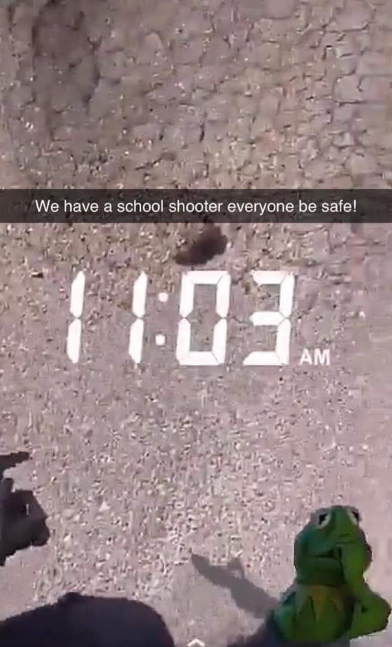 A teen says his Snapchat photo was edited to announce a shooter at Hidalgo Early College High School in Texas. (Photo: Courtesy of Juan Valdez)