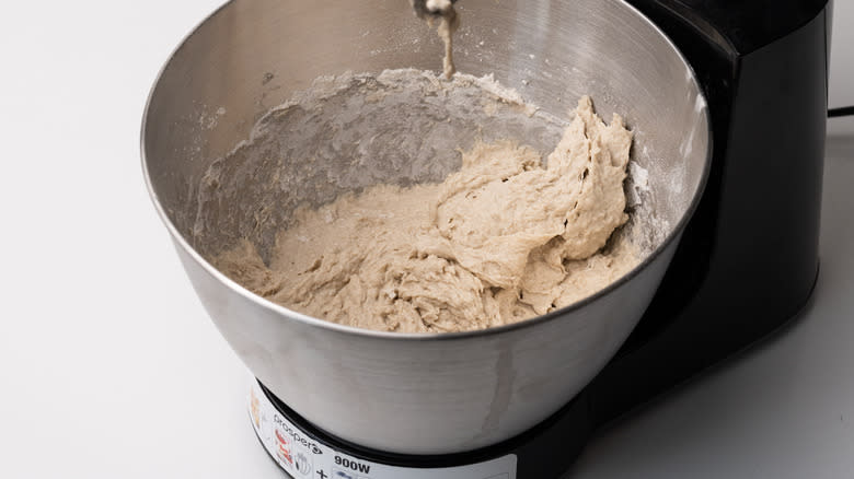 bread dough in stand mixer