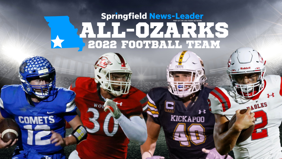 Members of the Springfield News-Leader All-Ozarks football team include (left to right) Marionville's Wil Carlton, Reeds Spring's Caden Wiest, Kickapoo's Andrew Link and Nixa's Ramone Green II.