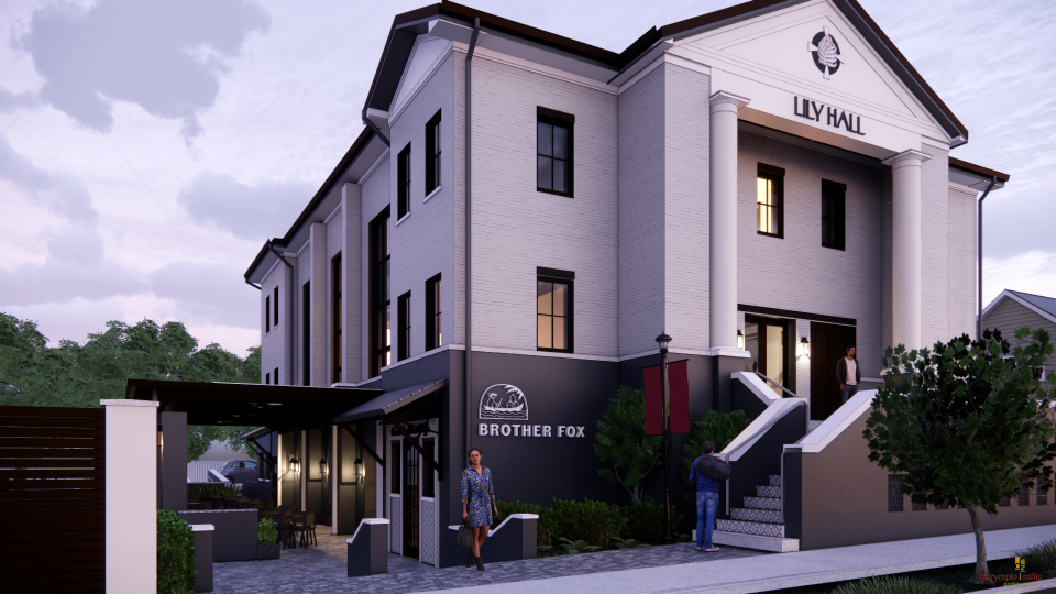Pensacola's Lily Hall will offer boutique lodging, along with a restaurant and two bars. This rendering shows what the Brother Fox restaurant will look like.