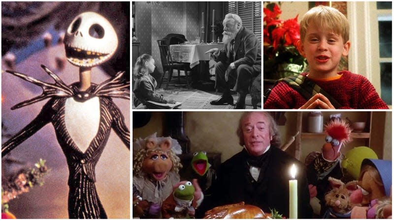 AV Club's best Disney+ holiday films: The Nightmare Before Christmas (screenshot), Miracle On 34th Street (screenshot), Home Alone (screenshot), The Muppet Christmas Carol (screenshot)