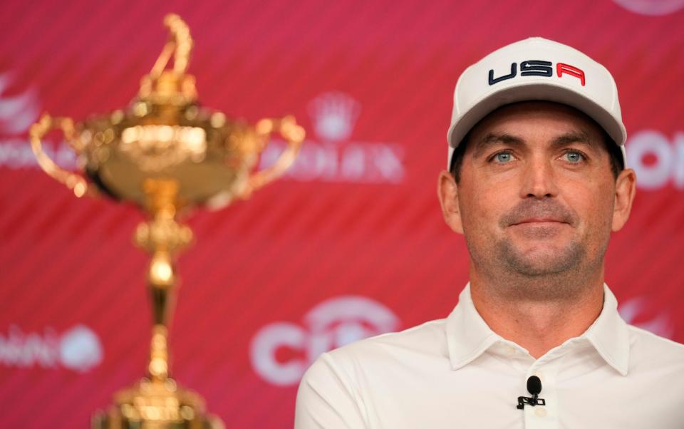 Keegan Bradley participates in a news conference in New York, Tuesday, July 9, 2024