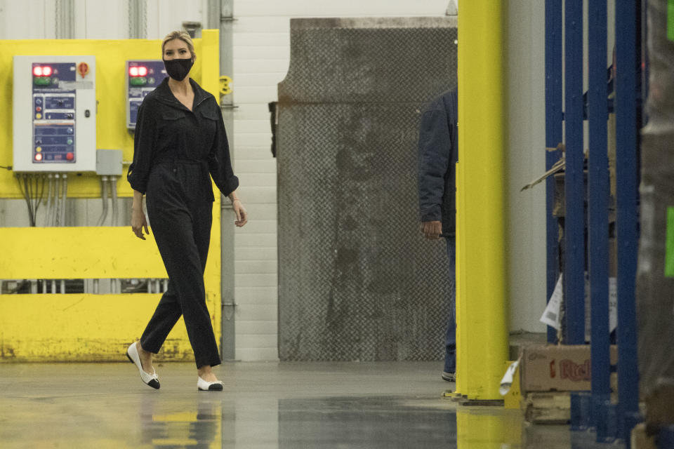 Ivanka Trump, the daughter of President Donald Trump tours Coastal Sunbelt Produce, Friday, May 15, 2020, in Laurel, Md. (AP Photo/Andrew Harnik)