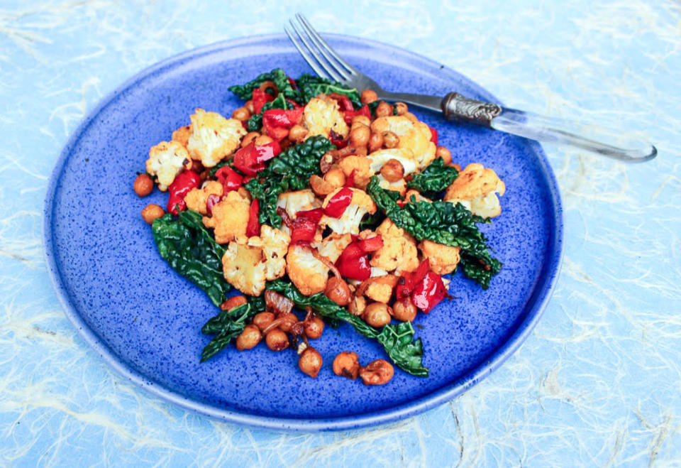 7. Spiced Chickpeas With Cauliflower, Red Pepper And Kale