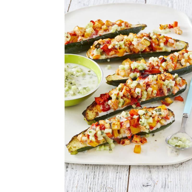 Mediterranean Zucchini Boats with Kefir-Mint Topping