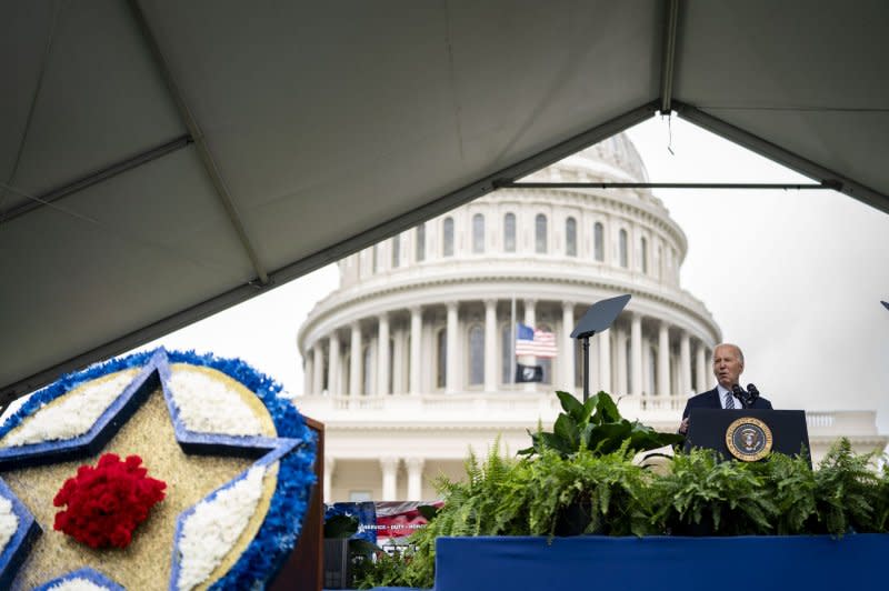 At Wednesday's National Peace Officers' Memorial Service at the U.S. Capitol in Washington, DC, U.S. President Joe Biden said he “is laser-focused on providing you with the mental health and wellness resources you need and deserve” as he talked about his efforts to expand police officer benefits for officers and their families. Photo by Bonnie Cash/UPI