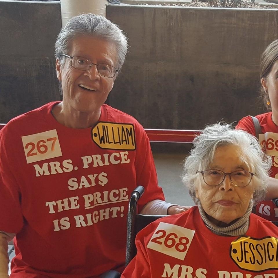 A 2020 photo shows musician and retired teacher Bill Lopez from Apple Valley with his late mother, Jessica Price, as they prepare to participate in the studio audience of "The Price is Right" game show.