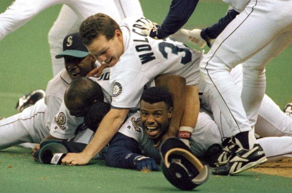 "MLB Network Presents: The 1995 Mariners, Saving Baseball in Seattle" tells how the 1995 Mariners saved baseball in Seattle and rewrote history. (AP Photo/Elaine Thompson, File)
