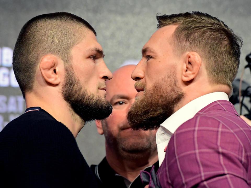 Lightweight champion Khabib Nurmagomedov faces-off with Conor McGregor: Getty Images