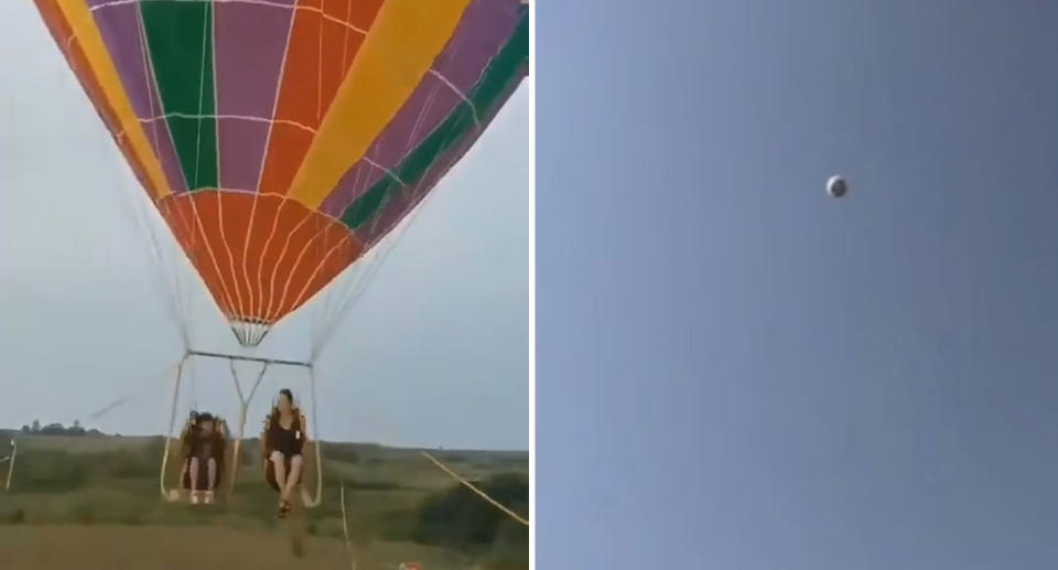 Mother and child on hot air balloon in China before drifting into the sky and falling to their death.