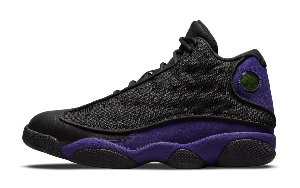 The lateral side of the Air Jordan 13 “Court Purple.” - Credit: Courtesy of Nike