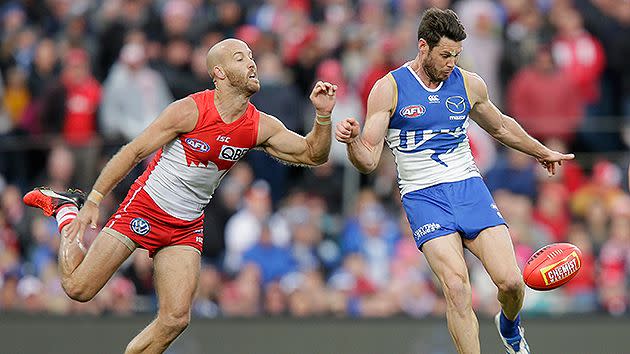 The Roos pushed the Swans all the way in their round 22 clash. Pic: Getty