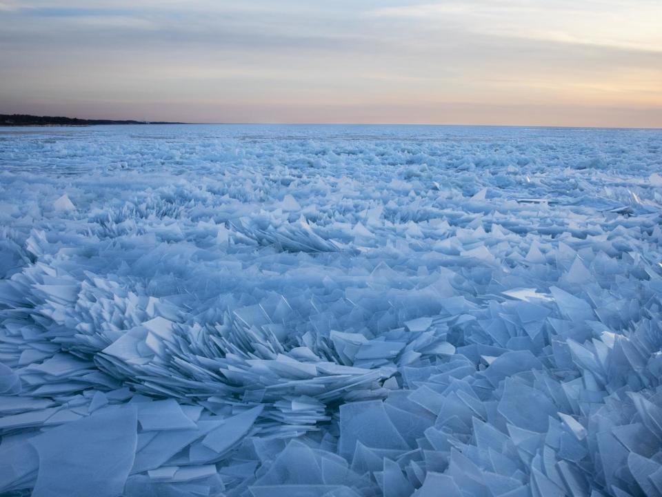 Lake Michigan covered in ice shards in mesmerising new pictures as spring arrives