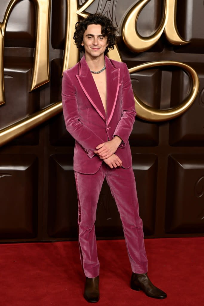 Timothée Chalamet attends the Warner Bros. Pictures World Premiere of “Wonka” at The Royal Festival Hall on November 28, 2023 in London, England. (Photo by Jeff Spicer/Getty Images for Warner Bros. Pictures)