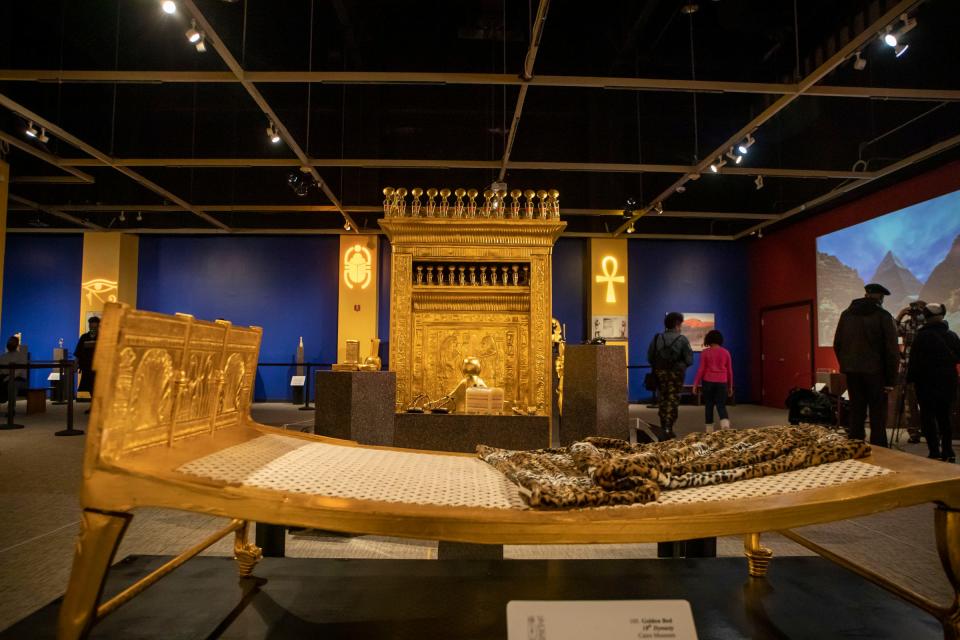 Inside the "KING TUTANKHAMUN: 'Wonderful Things' from the Pharaoh’s Tomb" exhibit at the Charles H. Wright Museum of African American History in Detroit, MI on Sunday, January 16, 2022. The exhibit is "back by popular demand" according to the museum, and returns in time for the 100th anniversary of Tutankhamun's tomb discovery.