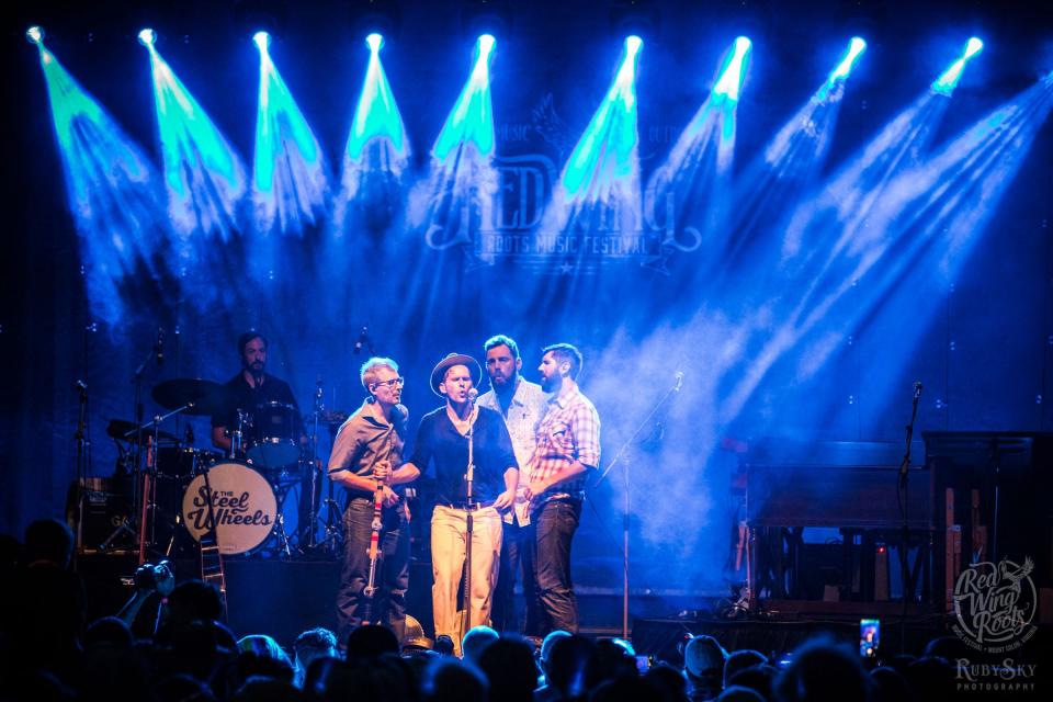 The Steel Wheels perform at the Red Wing Roots Festival in Mount Solon's Natural Chimneys Park.