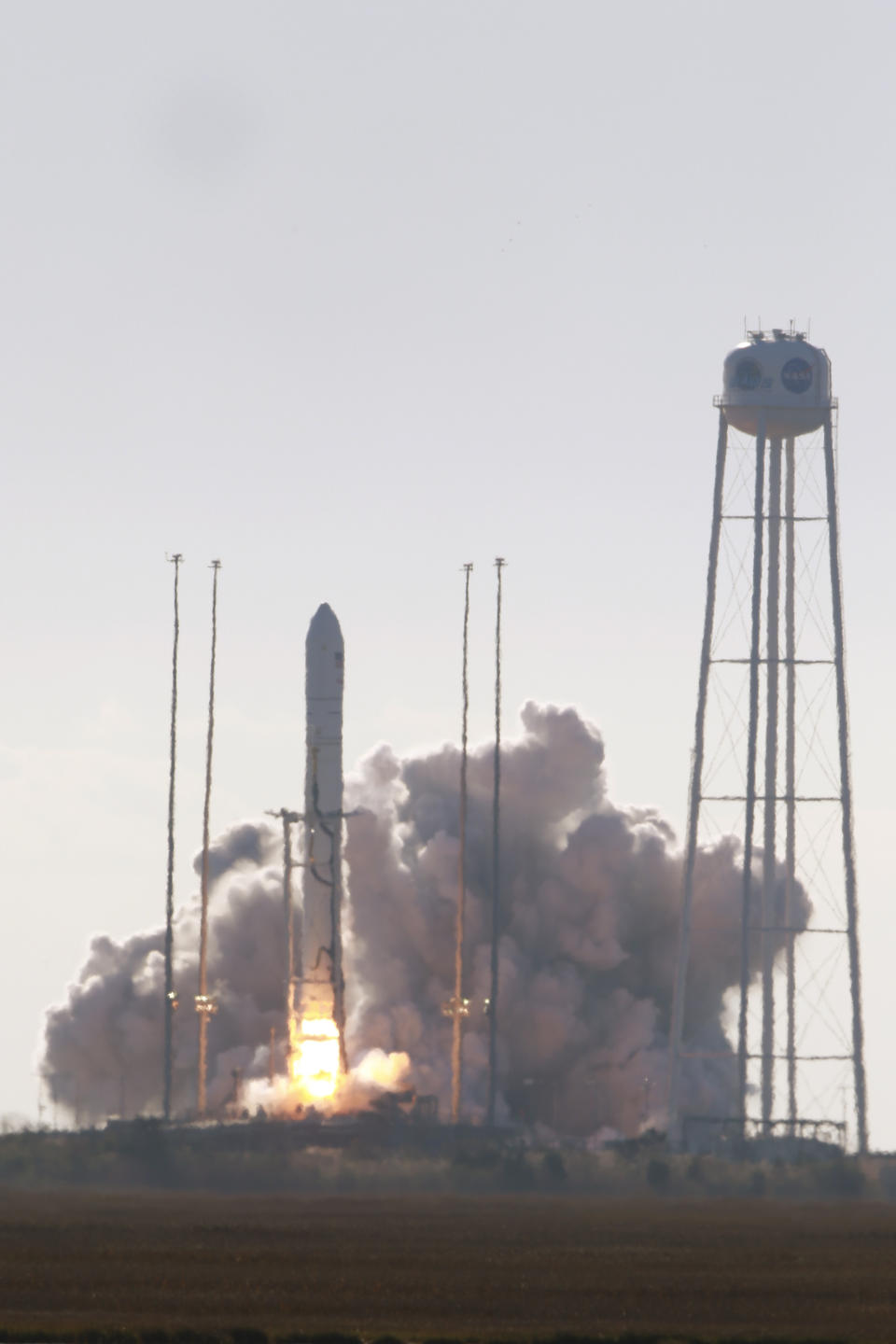 Northrop Grumman's Antares rocket lift off the launch pad at NASA Wallops Flight facility in Wallops Island, Va., Saturday, Nov. 2, 2019. The rocket is carrying a Cygnus spacecraft carrying supplies to the International Space Station. (AP Photo/Steve Helber)