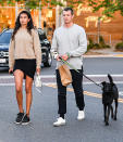 <p>Joel Kinnaman and fiancé Kelly Gale take their rescue dog Zoe for a walk after dinner at Taverna Tony's in Malibu on Wednesday.</p>