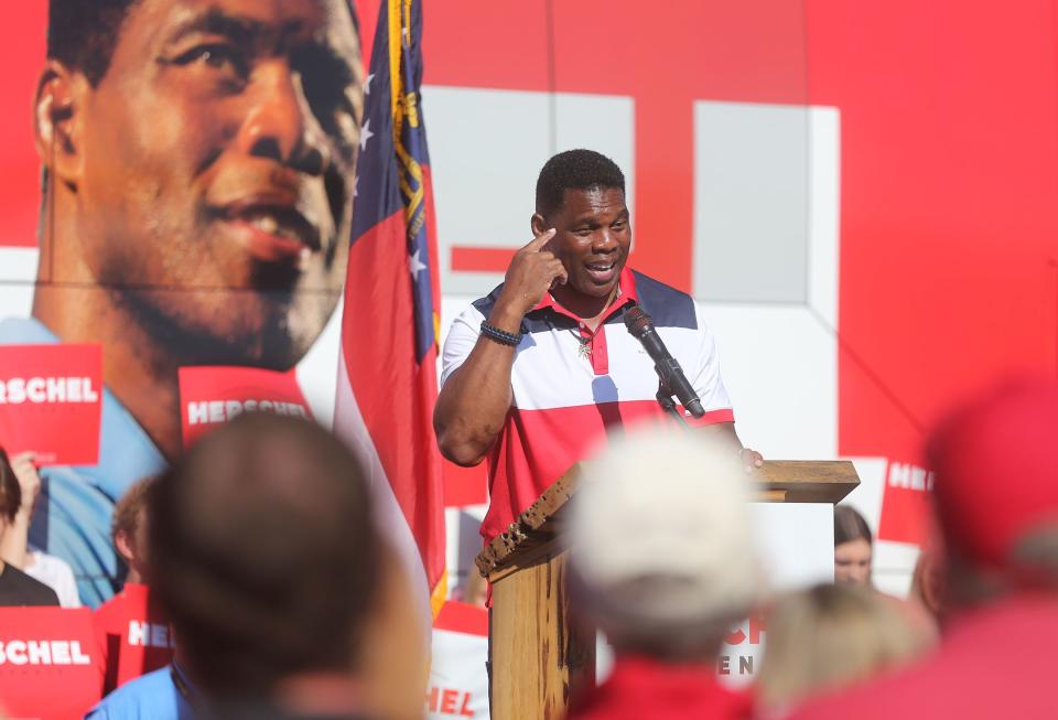 US Senate candidate Herschel Walker speaks during a campaign stop on Wednesday November 2, 2022 in Richmond Hill, Georgia.