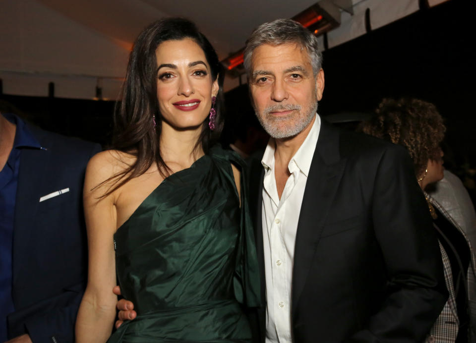 (L-R) Amal Clooney and George Clooney attends the premiere of Hulu's "Catch-22" on May 07, 2019 in Hollywood, California. (Photo by Rachel Murray/Getty Images for Hulu)
