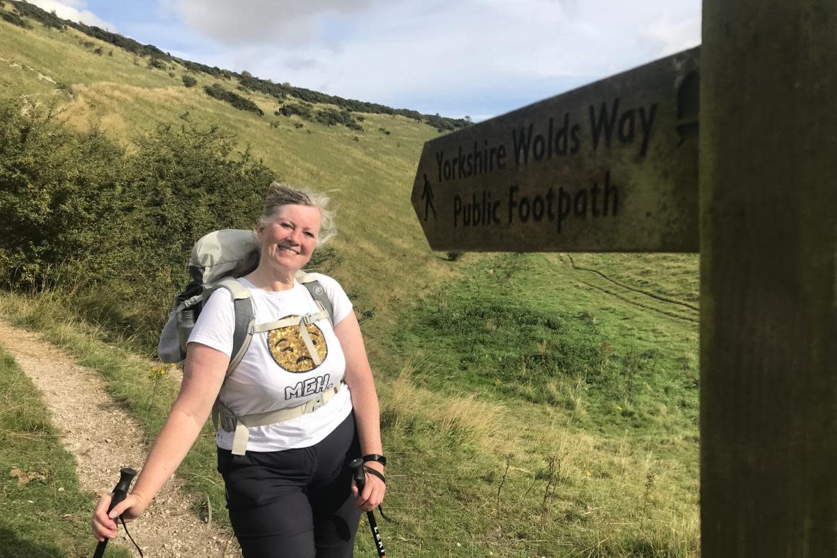 Bev Simpson from Pocklington doing the Wold Walk for St Leonard’s Hospice <i>(Image: Supplied)</i>