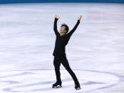 USA's Nathan Chen performs during the men's free skating program of the ISU World Team Trophy figure skating competition in Osaka, western Japan, Friday, April 16, 2021. (AP Photo/Hiro Komae)