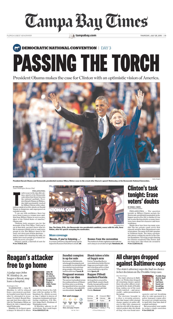 How newspapers covered the third day of the DNC