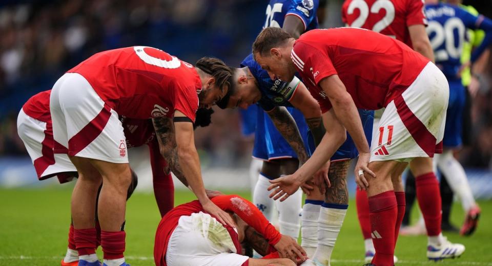 Morgan Gibbs-White appeared in significant pain at Stamford Bridge (Bradley Collyer/PA Wire)