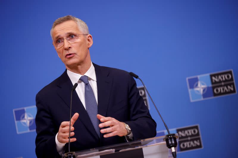 NATO Secretary-General Stoltenberg holds a news conference before NATO foreign ministers' meeting in Brussels