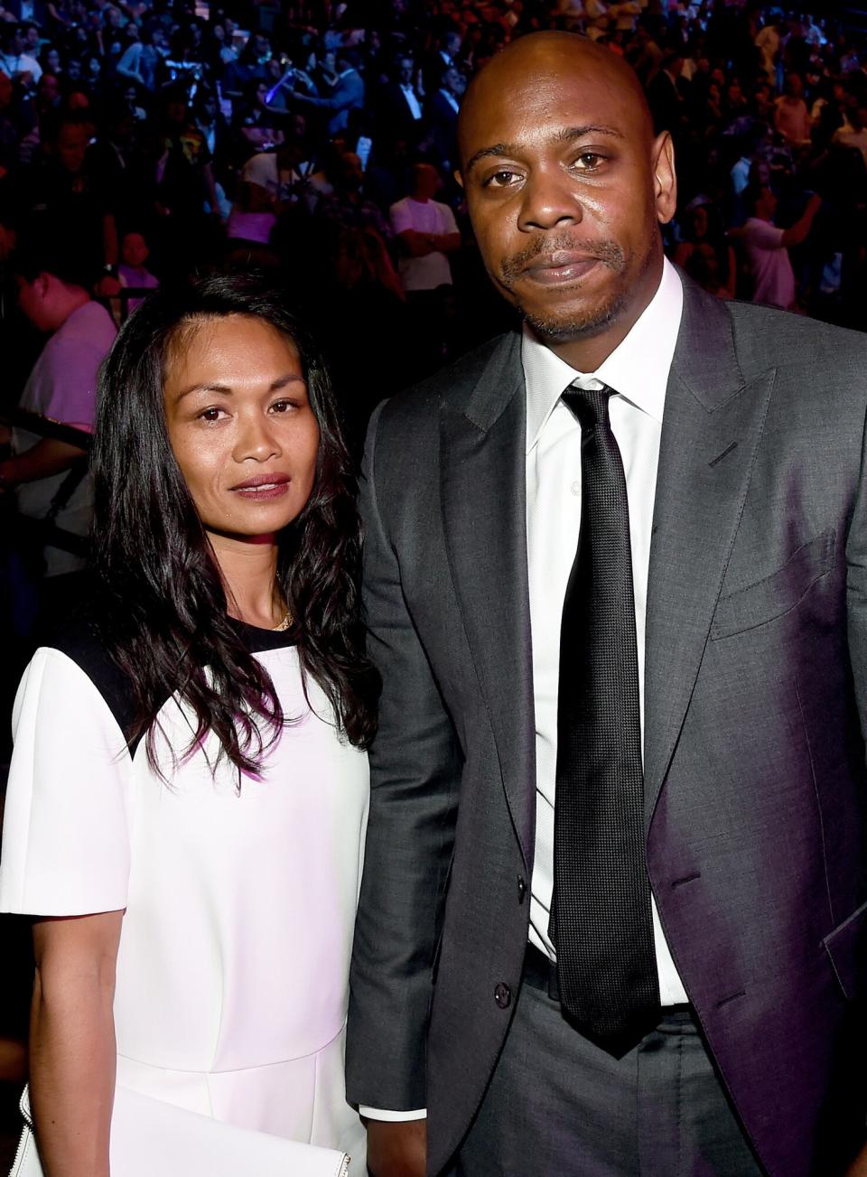 Elaine Chappelle (L) and Dave Chappelle pose ringside at "Mayweather VS Pacquiao" at MGM Grand Garden Arena on May 2, 2015 in Las Vegas, Nevada