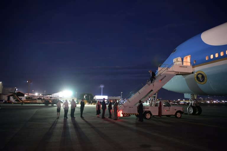 US President Donald Trump disembarks Air Force One upon arriving in the Philippine capital Manila to attend regional summits