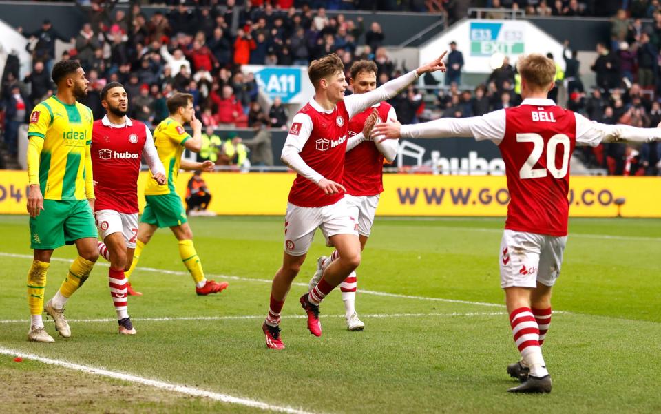 Bristol City's Alex Scott celebrates scoring against Norwich - Nigel Pearson: 'I'm known as a football hardman – but I'm an award-winning ballroom dancer' - Telegraph/PA