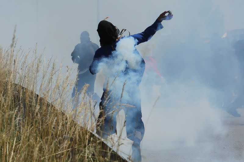 Activists take part in a protest against the Lyon-Turin rail link between France and Italy, in Les Chavannes-en-Maurienne