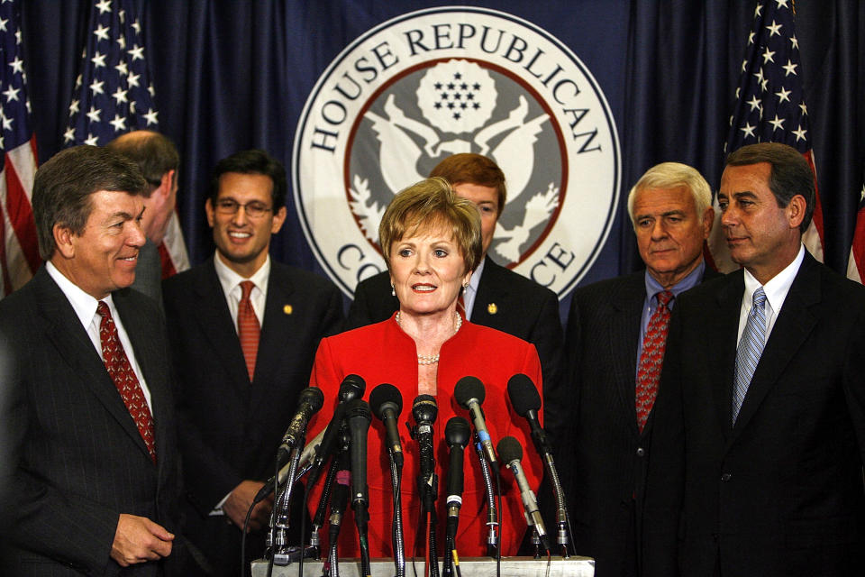 Rep. Kay Granger, R-Texas, speaks while other newly elected House Republican leadership members look on during a news conference on Capitol Hill Nov. 17, 2006. (Chip Somodevilla / Getty Images file)