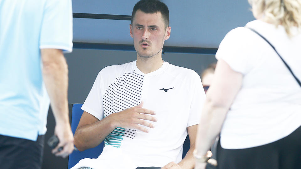 Bernard Tomic, pictured here in action during Australian Open qualifiers in January.