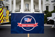 <p>A “Made in America” sign stands on the South Lawn of the White House ahead of an event with companies from 50 states featuring their products in Washington, D.C., on July 17, 2017. (Andrew Harrer/Bloomberg via Getty Images) </p>