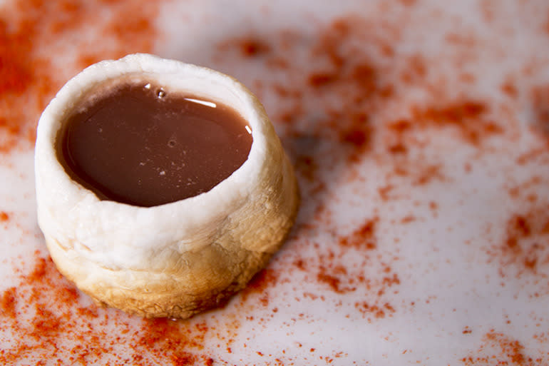 Spiked Hot Chocolate in a Marshmallow Shot Glass