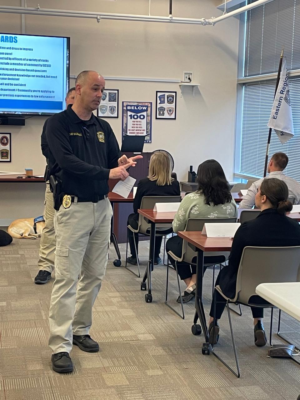 Waterford Police Department Chief Marc Balestracci gives interviewing advice to participants at a Law Enforcement Council of Connecticut seminar in Norwich on Saturday.