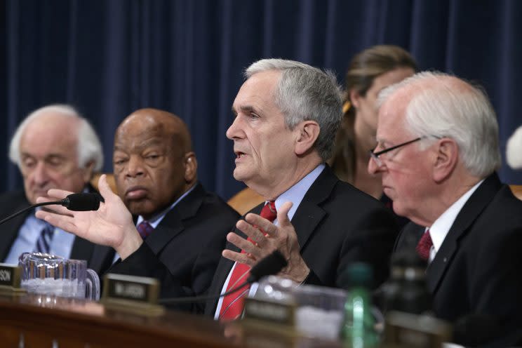 Democrats on the House Ways and Means Committee, from left, Rep. Sander Levin, D-Mich., Rep. John Lewis, D-Ga., Rep. Lloyd Doggett, D-Texas, and Rep. Mike Thompson, D-Calif., voice objections to the long-awaited plan by Republicans to repeal and replace the Affordable Care Act, Wednesday, March 8, 2017, during the bill's markup on Capitol Hill in Washington. (Photo: J. Scott Applewhite)