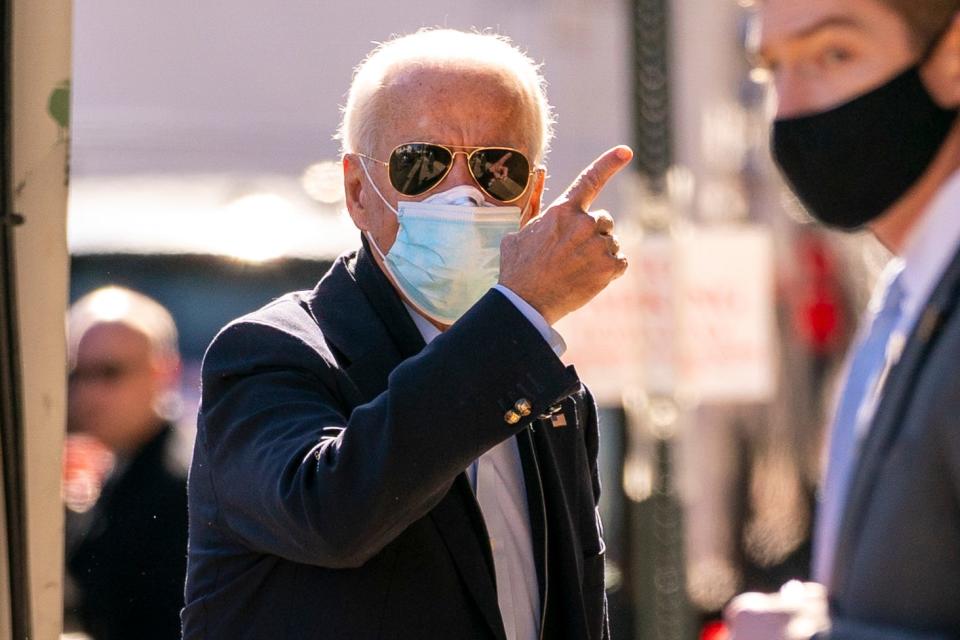 President-elect Joe Biden arrives at The Queen theater on Wednesday in Wilmington, Delaware.