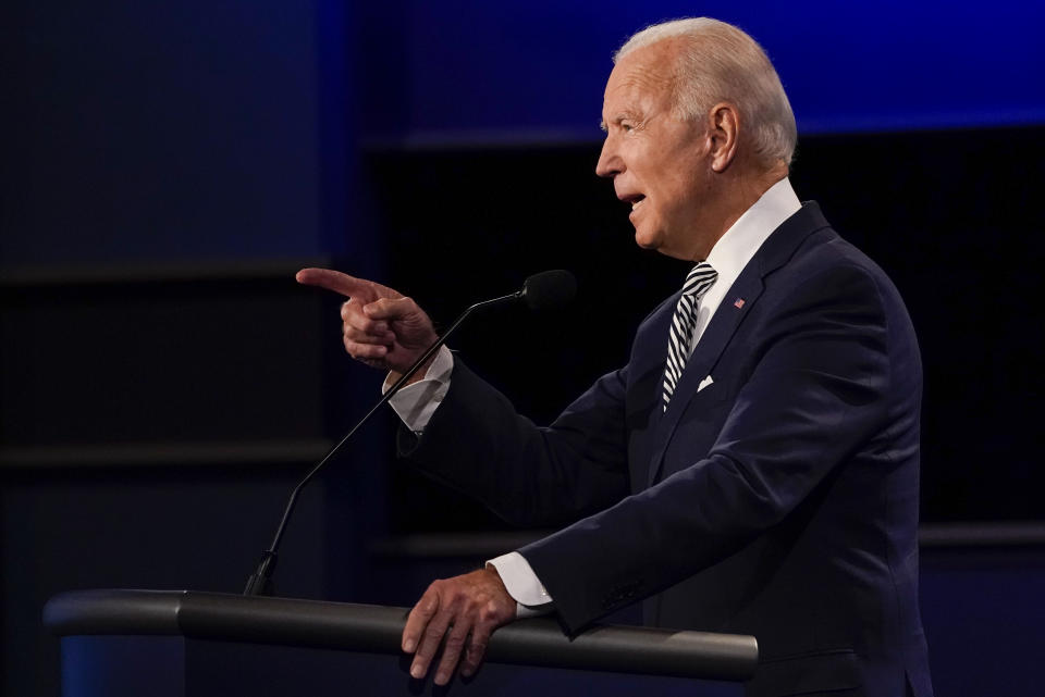 Joe Biden gestures while speaking during the first presidential debate on Sept. 29, 2020, at Case Western University and Cleveland Clinic, in Cleveland, Ohio. (Julio Cortez/AP)