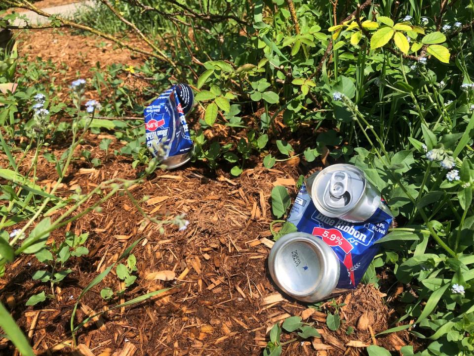 Empty beer cans were seen strewn across Victoria Park in Kitchener after a fireworks incident involving a large number of youth on Monday.