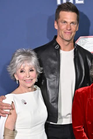 <p>Axelle/Bauer-Griffin/FilmMagic</p> Rita Moreno and Tom Brady on January 31, 2023 in Los Angeles, California.